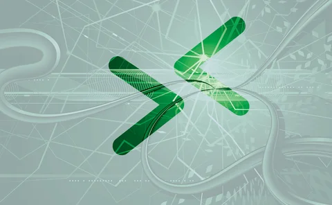 Futuristic digital background featuring two overlapping green forward arrows on a layered abstract grid with curved lines, network nodes, and geometric mesh patterns.